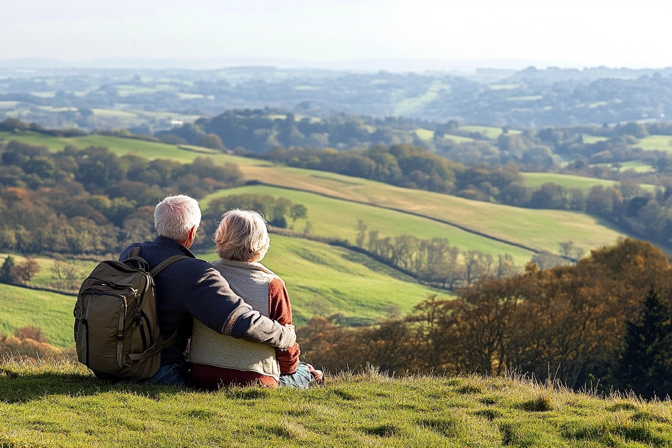 An elderly couple on a day-hike sit and reflect on whether to get a second opinion regarding a cancer diagnosis